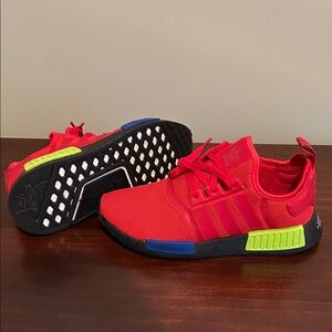 Adidas Red and Lime Athletic Shoes